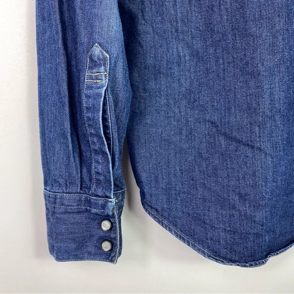 Levi’s denim Pearl snap shirt medium navy blue Jean collared - Picture 8 of 10